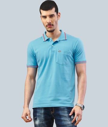 Lux Nitro Men Cotton Regular Fit Solid Polo T Shirt ( Sky Blue )