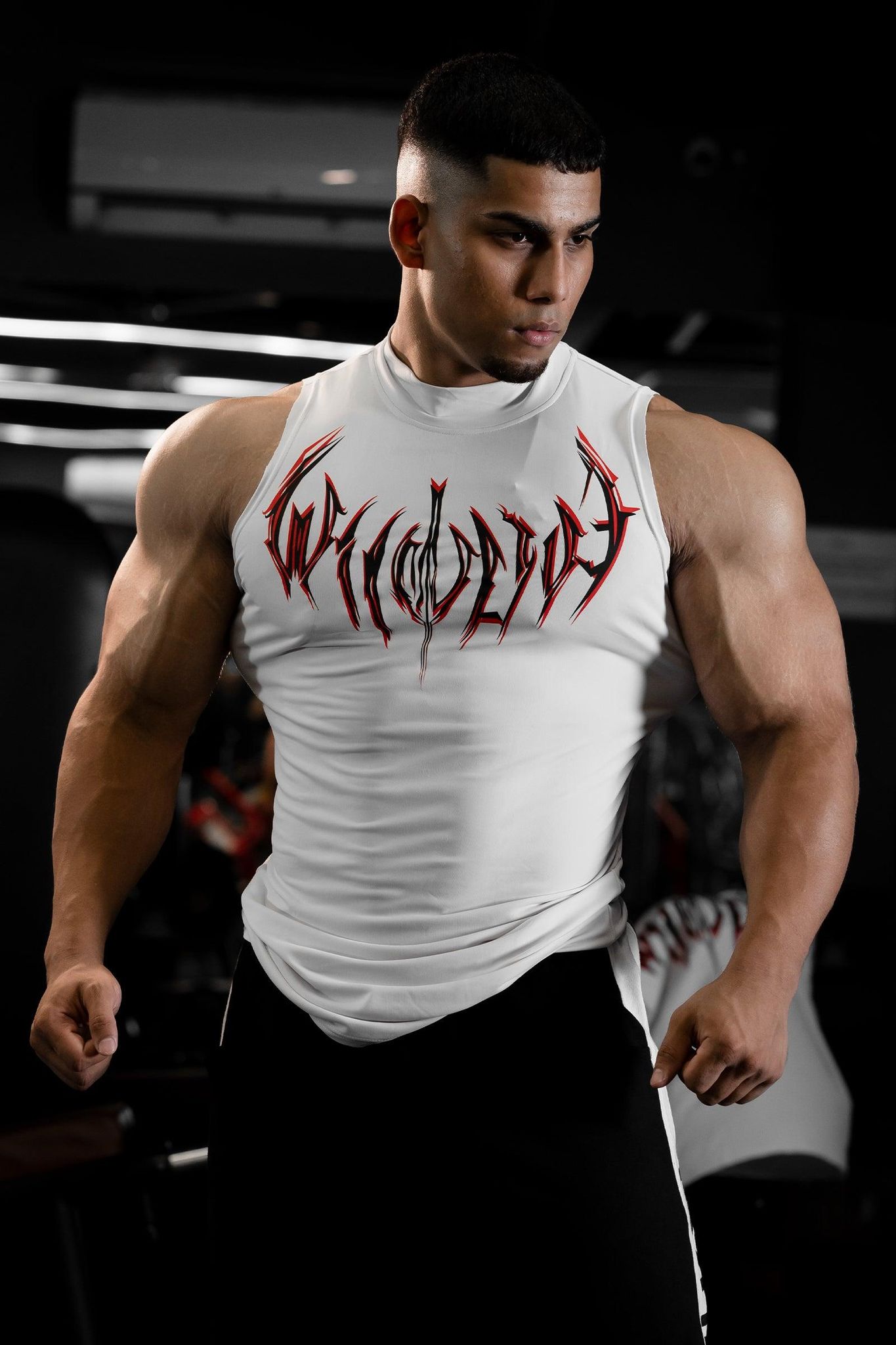 NIGHT WALKER ELITE COMPRESSION FIRE RED PRINT TANK (CELESTIAL WHITE)-S