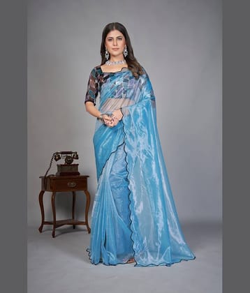 KV Fashion Organza Embellished Saree With Unstitched Blouse Piece ( SkyBlue )