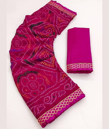 Kanooda Prints Georgette Printed Saree With Unstitched Blouse Piece ( Pink )