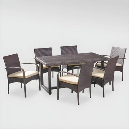 MJA FURNITURE Patio Outdoor Dining Table Set 6 Seater, Rattan Wicker Dining Chairs with Table Set for Dining Room (6 Chair 1 Table)