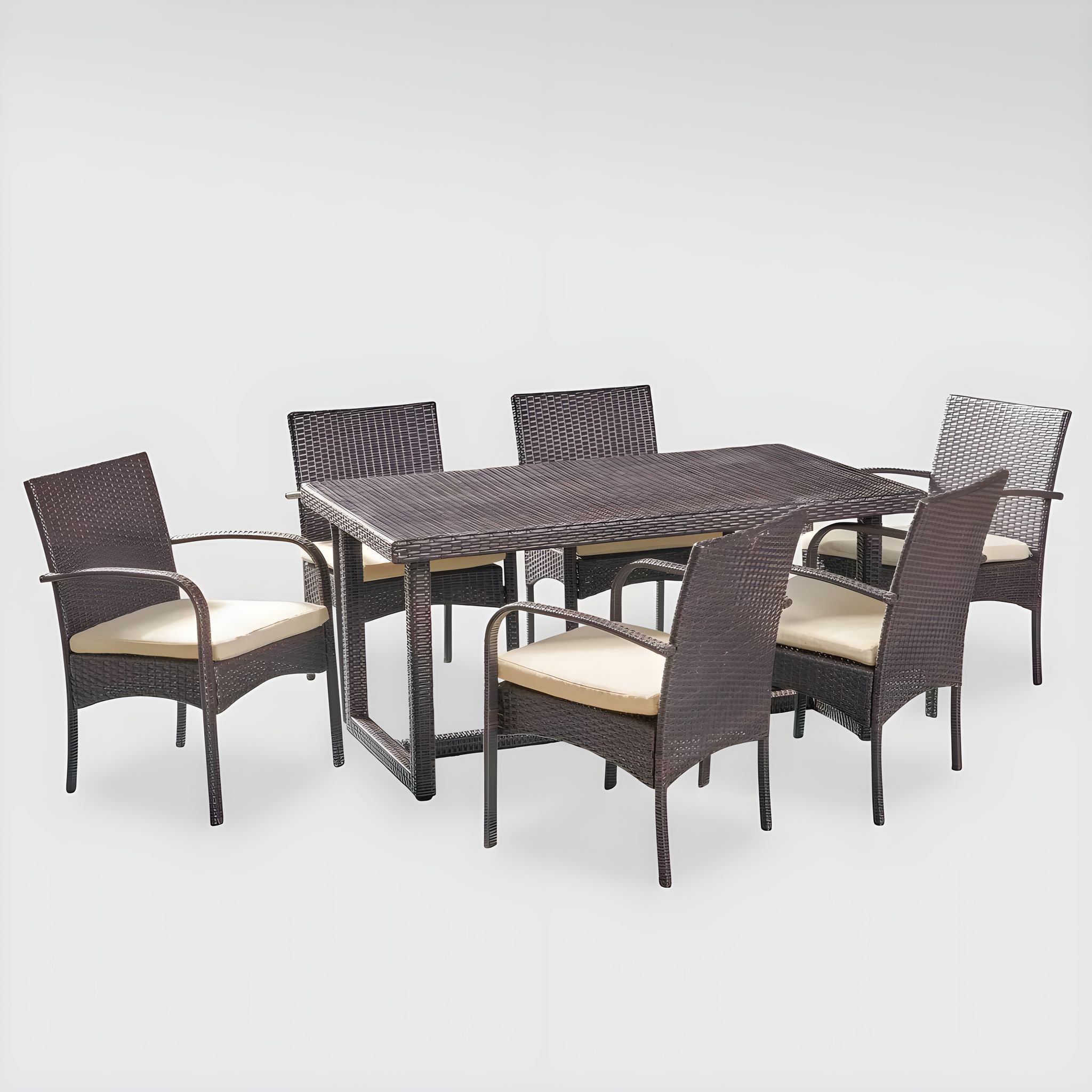 MJA FURNITURE Patio Outdoor Dining Table Set 6 Seater, Rattan Wicker Dining Chairs with Table Set for Dining Room (6 Chair 1 Table)