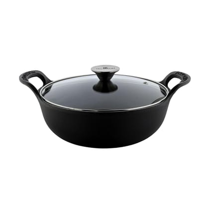 TRILONIUM Triple Seasoned Cast Iron CrockWok Kadhai 24 cms, 2.2 kgs with Lid TRILONIUM Triple Seasoned Cast Iron CrockWok Kadhai 24 cms, 2.2 kgs with Lid