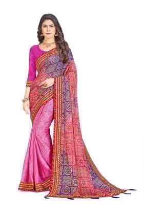 ANSH Womens Chiffon Bandhani Saree length (5.5m) & Blouse Piece Size (0.8m) (Pink)
