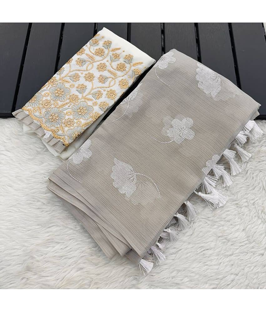 Gullak Georgette Embellished Saree With Unstitched Blouse Piece ( Grey )