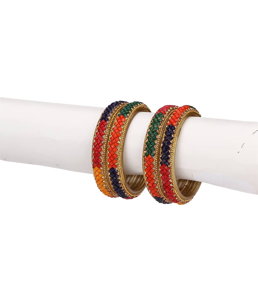 Party Glass Bangle Set Ornamented With Beads For Spaical Look (Pack Of 4 Multi Shining & Attractive