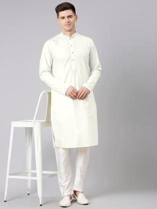 Off White Cotton Dori Embroidery Kurta Set-Made To Measure / Kurta Churidaar Set