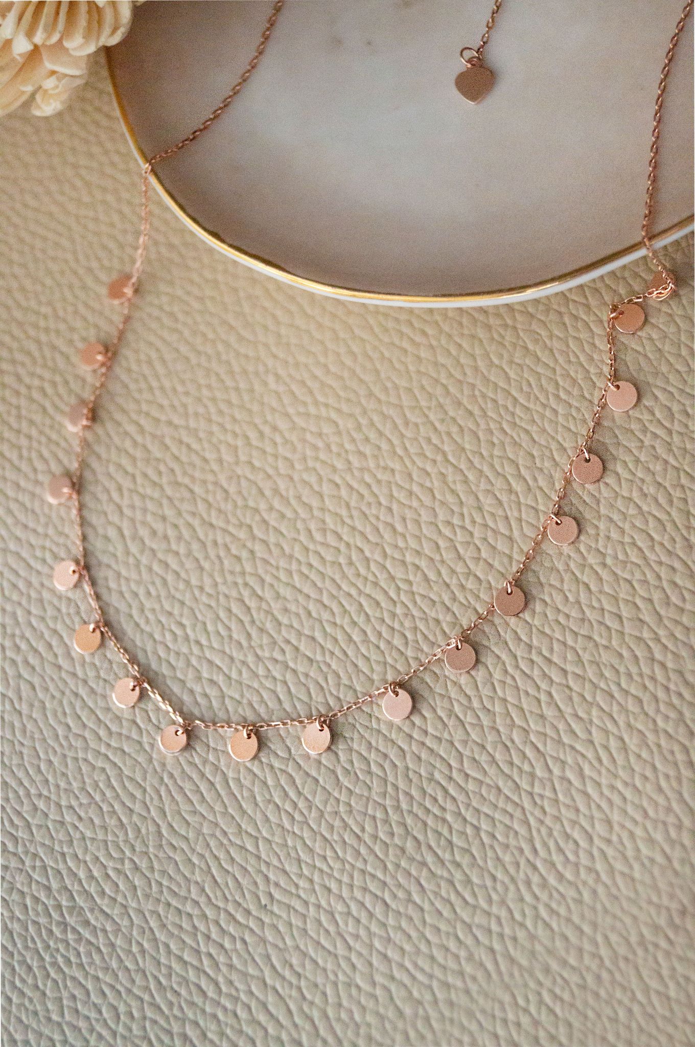 Charming Tiny Circles Rose Gold Plated Sterling Silver Chain Necklace-Rose