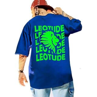 Leotude Men Blue Printed Cotton Blend T-Shirt