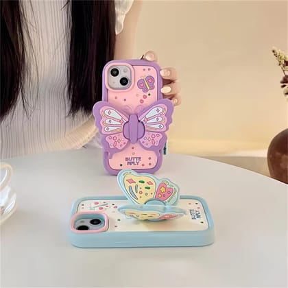 Purple 3D Butterfly Phone Holder Silicone Rubber Case-iPhone 13 / iPhone 14 / Purple