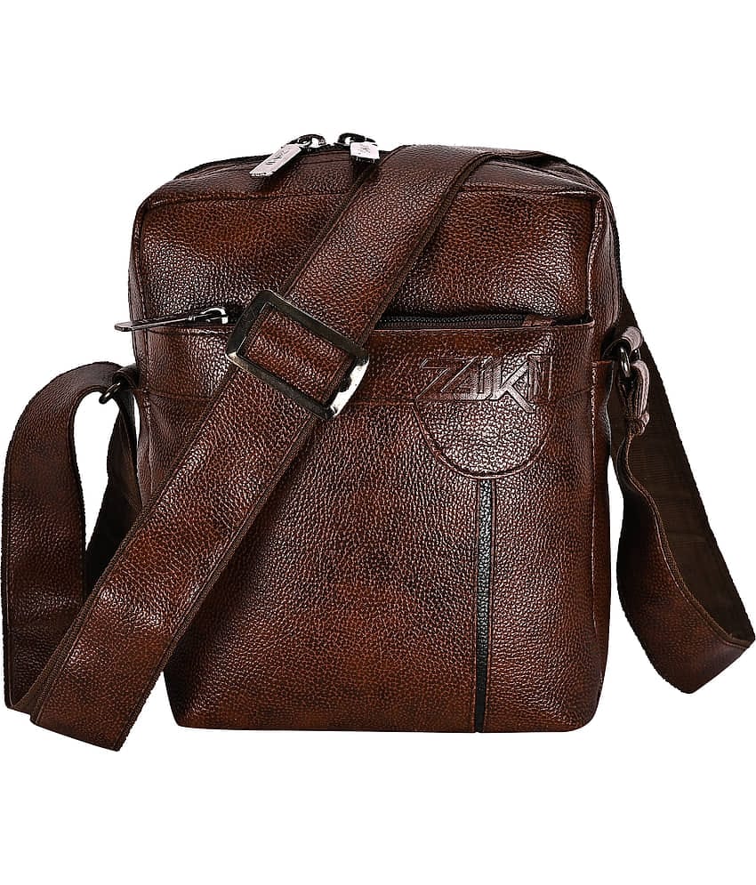 ZAIKO BAGS Brown Textured Messenger Bag