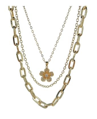 ANVAYACOLLECTIONS Elegant Anti-Tarnish Gold Plated Layered Necklace with Sparkling Flower Pendant for Women Fashion Jewelry