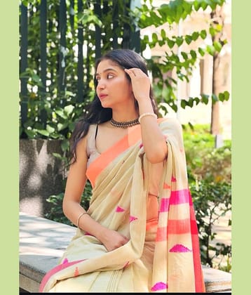 SARADA HANDLOOM Cotton Woven Saree With Unstitched Blouse Piece ( Beige )