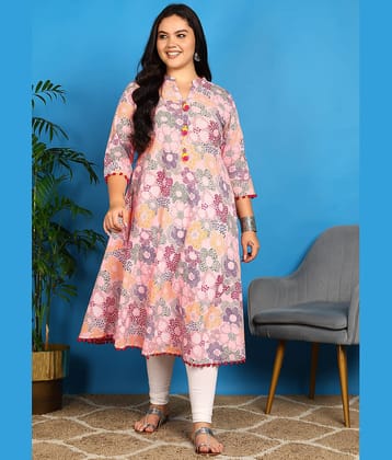 Yash Gallery Women Cotton Printed A-line Kurti ( Pink )