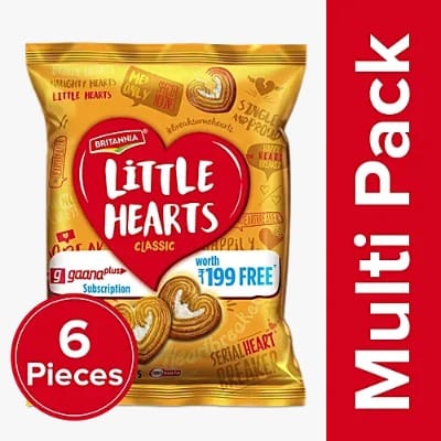 Britannia Britannia Little Hearts Classic - Sugar Sprinkled, Heart Shaped Biscuits, 6x26 g Multi Pack