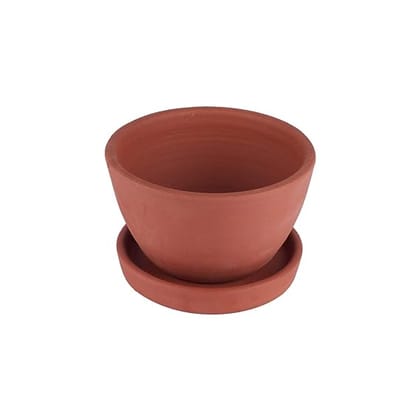 Terracotta Samiti Small Pot with Bottom Tray, Brown, Small, Pack of 1