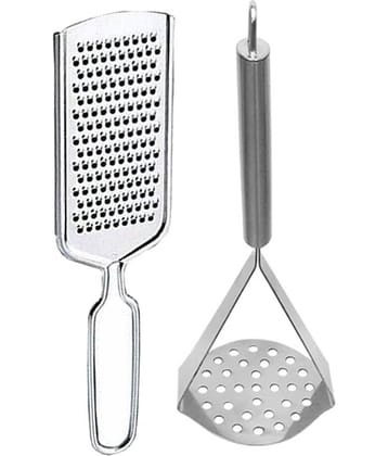 JISUN HG4 Stainless Steel Oval Potato Masher & Cheese Grater Vegetable & fruit Grater Silver Kitchen Tool Set  (Silver)