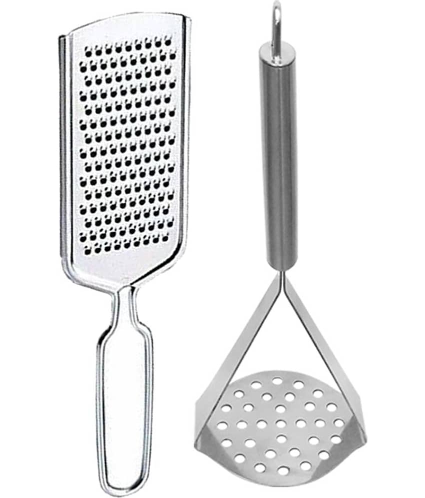 JISUN HG4 Stainless Steel Oval Potato Masher & Cheese Grater Vegetable & fruit Grater Silver Kitchen Tool Set  (Silver)