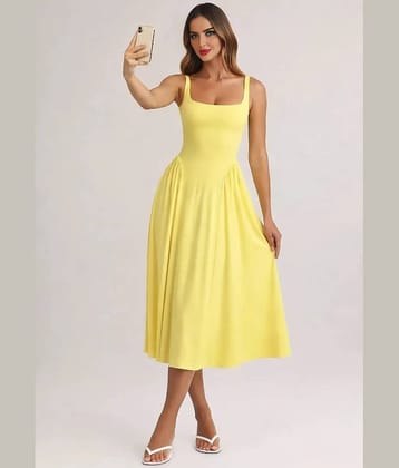 Traquila Women Lycra A-line Dress ( Yellow )