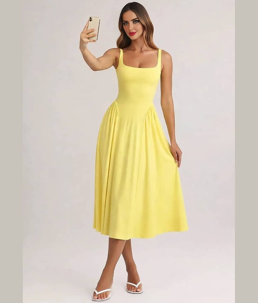 Traquila Women Lycra A-line Dress ( Yellow )