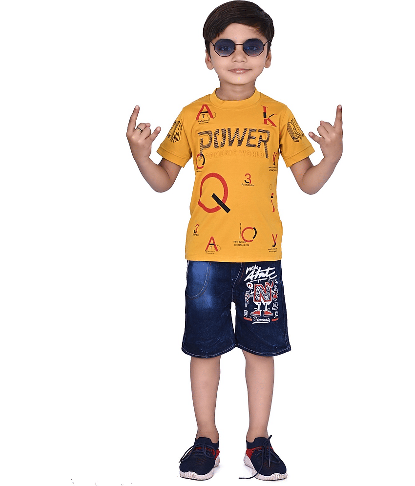 DS DRESSES Pack of 1 Boys Cotton T-Shirt & Shorts Set ( Yellow )