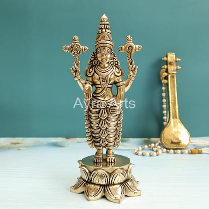 Brass Tirupati Balaji Standing on Lotus Base - 10 Inch Height Brass Tirupati Balaji Standing on Lotus Base - 10 Inch Height