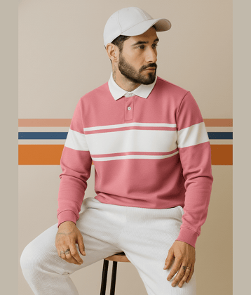 Try This Men Cotton Blend Regular Fit Colorblock Polo T Shirt ( Pink )