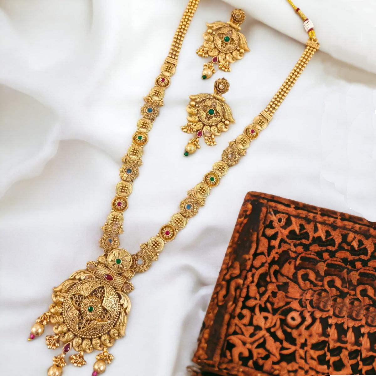 Traditional Brass Copper Jewellery Set With Earrings