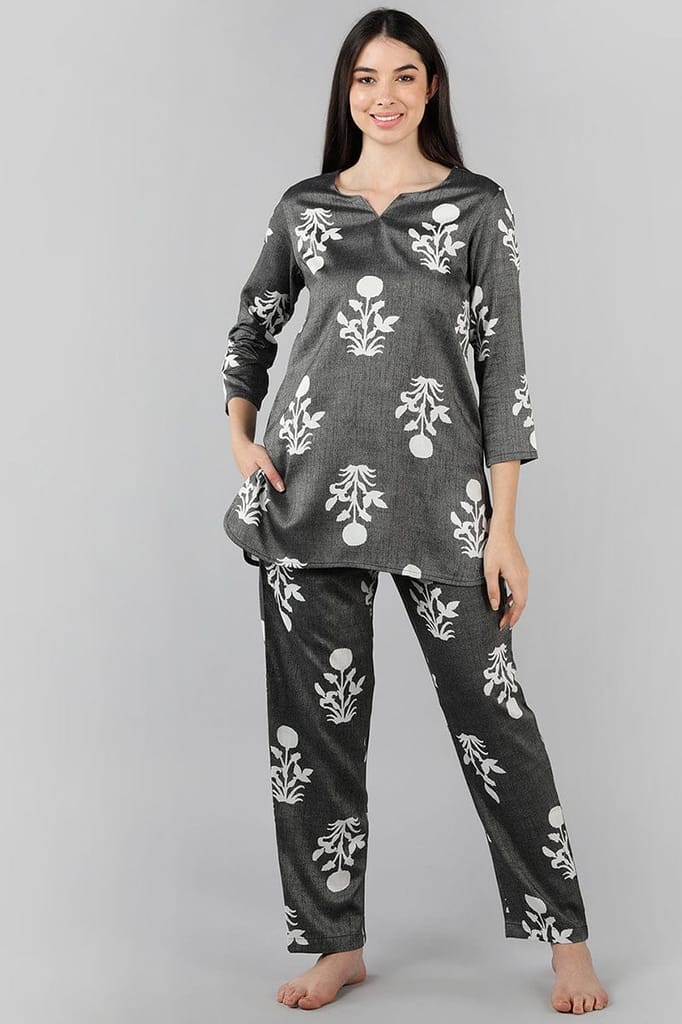 Grey Cotton Ethnic Motifs Night Suit VNWK1047 - Kurtas & Kurta Sets | Buy online on ZillyBuy