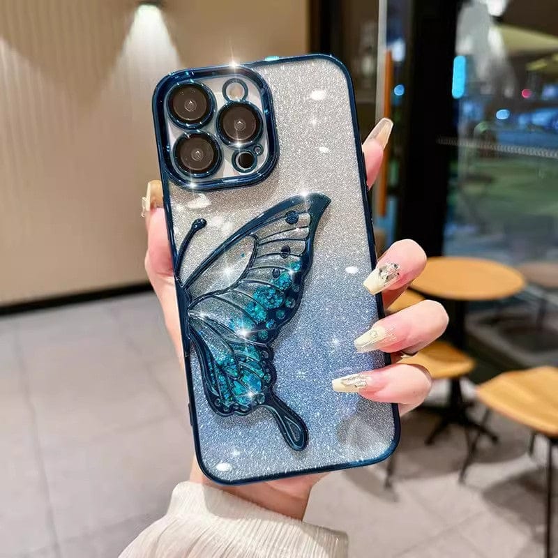 Peacock  - Blue Plating 3D TPU Glitter Butterfly iPhone Case-iPhone 13