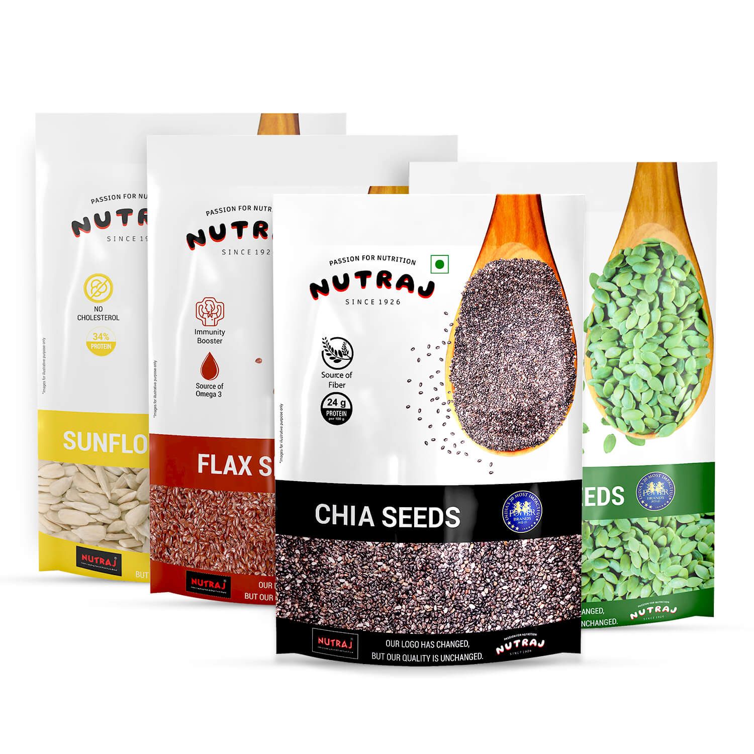 Nutraj Seeds 800g Combo - Pack of 4 (Pumpkin Seeds 200g, Chia Seeds 200g, Flax Seeds 200g & Sunflower Seeds 200g)