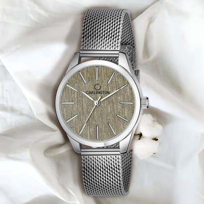 Carlington Elite Ladies Self Adjustable Mesh Strap Water Resistant Analog Watch - For Women CT2001 Silver
