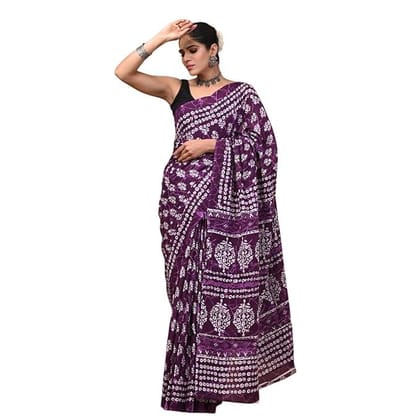 Cotton Saree for Women | Soft Handloom-Inspired Traditional Saree with Blouse Piece | Lightweight & Breathable (Purple)