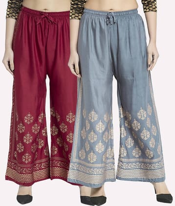 MEYARA - Grey Rayon Flared Women's Palazzos ( Pack of 2 )