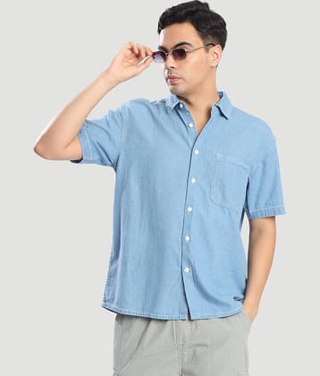Bene Kleed 100% Cotton Boxy Printed Half Sleeves Men's Casual Shirt - Light Blue ( Pack of 1 )