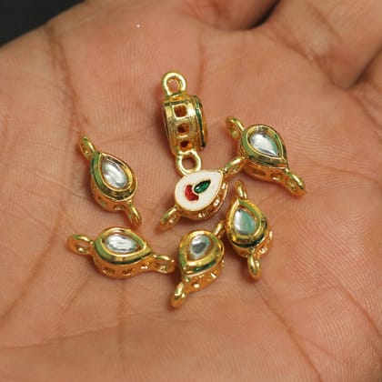 10 Pcs, 9x6mm, Kundan Connectors Golden-Golden