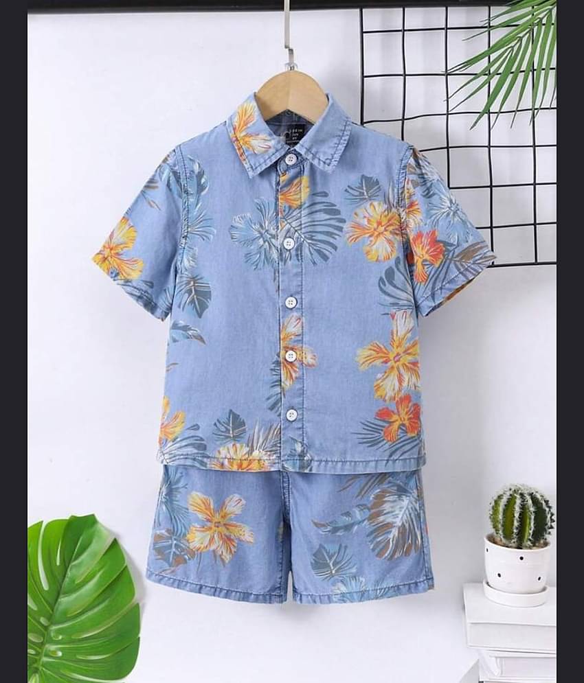 Ocvito Pack of 1 Boys Cotton Blend Shirt & Shorts Set ( Blue )