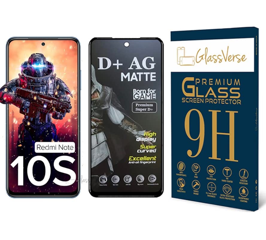 GlassVerse D+ Matte Tempered Glass With 18H Hardness For Redmi Note 10S Smartphone(Pack Of 1) With Free Installation Kit Full Screen Coverage If Received Damaged-6.43 Inch GlassVerse D+ Matte Tempered Glass With 18H Hardness For Redmi Note 10S Smartphone