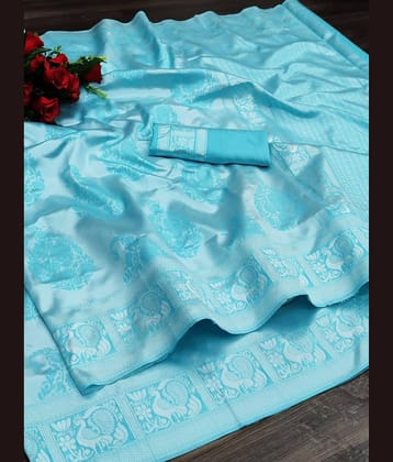fab woven Art Silk Woven Design Banarasi saree With Unstitched Blouse Piece ( Teal )