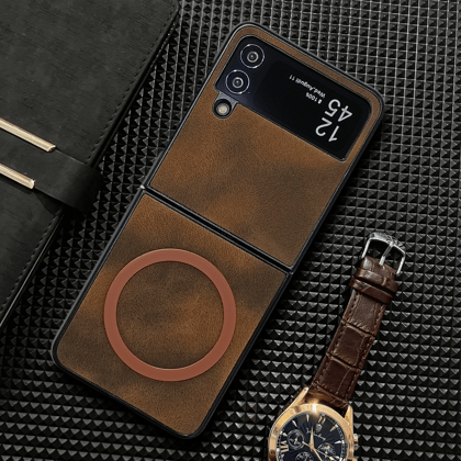 Brown Magsafe Leather  Case for Samsung Galaxy Z FLIP 3