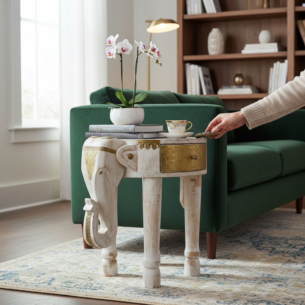 Handicraft Elephant Shaped Wooden Tea Table | Bedside Table-End Table