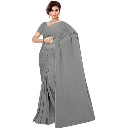 Generic Women's Georgette Plain Saree With Blouse (Grey, 5-6  Mtr)