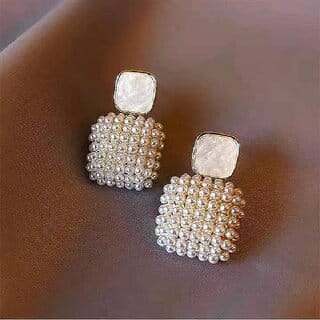 Pearl Beaded Square Earring