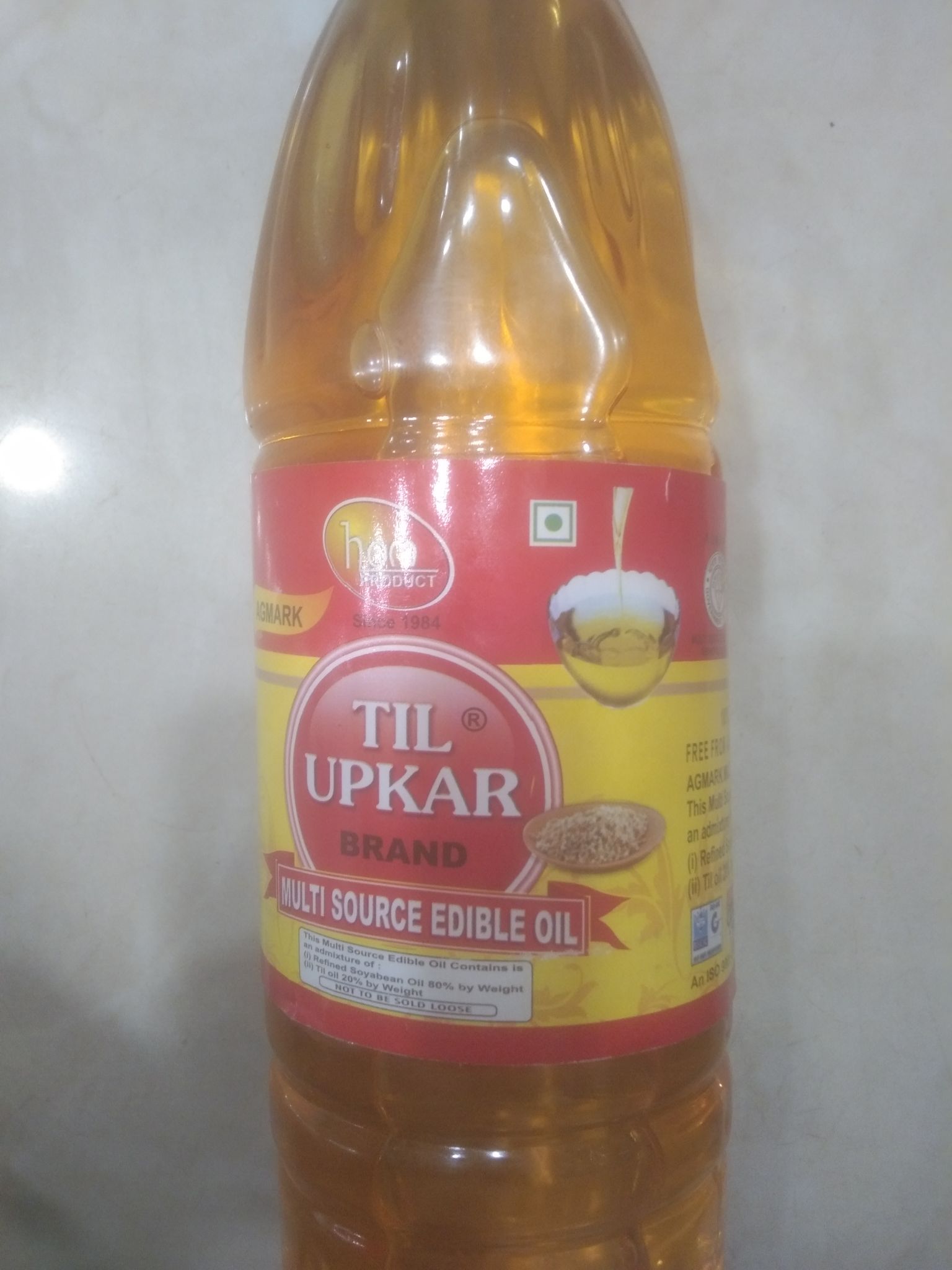 Agmark Til® Upkar Brand Multi source edible oil Refined soyabean oil 80% by weight Til oll 20% by weight 