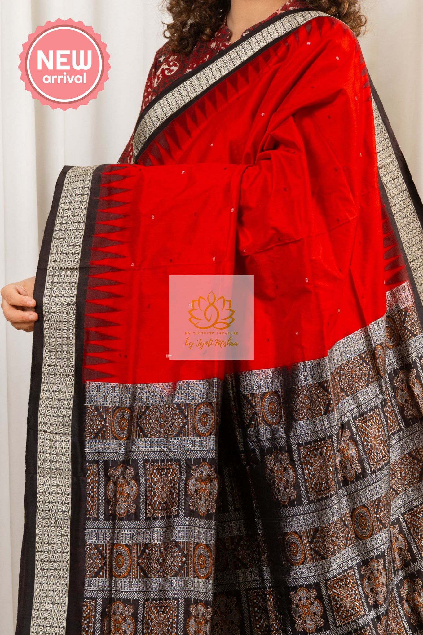 Sambalpuri Pure Silk Saree-Red