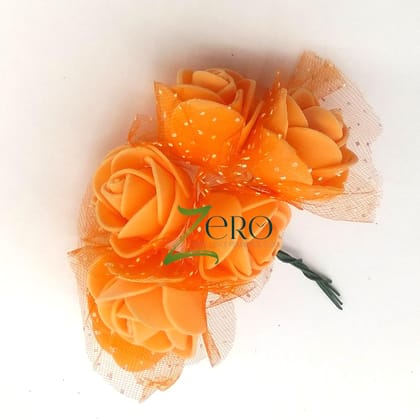 Bunch of 6 Pcs Hand Made Foam Flower Big - Green Color