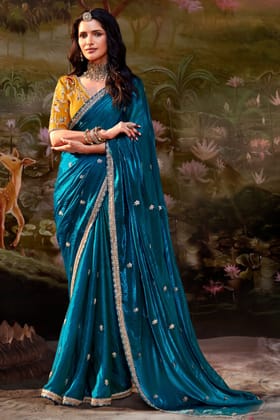 Blue Embroidered Organza Saree