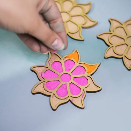 The Mohraj Premium Floral DIY Diwali Rangoli Kit with 3 Stencils and 4 Festive Colors
