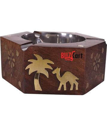 BuzyKart Sheesham Wood Hexagonal Handcrafted Ash Tray Showpiece