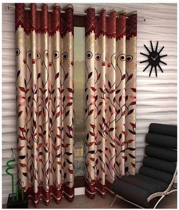 Panipat Textile Hub Floral Semi-Transparent Eyelet Door Curtain 7 ft Pack of 2 -Multi Color